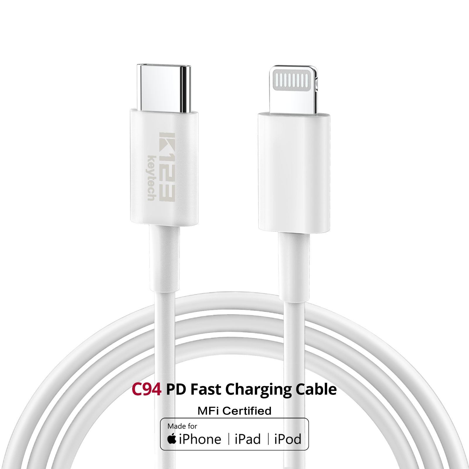 KAL018 C94 USB C aan Lightning Data Cable PD Fast Charger TPE Molding Bend Test 15000 Times